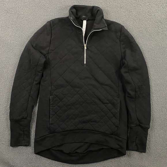 lululemon athletica Tops - Lululemon Sweatshirt Womens size 6 Quilted 1/4 Zip Knit Soft Black